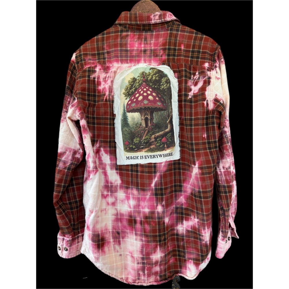 OOAK Bleached Plaid Flannel | Magic Is Everywhere | Cottagecore Art Shirt